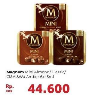 Promo Harga WALLS Magnum Mini Classic Almond, Almond, Classic Almond Chocolate Brownie, Classic Almond White per 6 pcs 45 ml - Carrefour