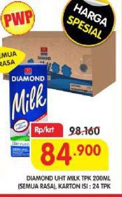 Promo Harga DIAMOND Milk UHT Full Cream per 24 pcs 200 ml - Superindo