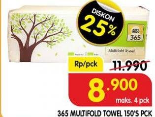 Promo Harga 365 Multifold Towel 150 sheet - Superindo