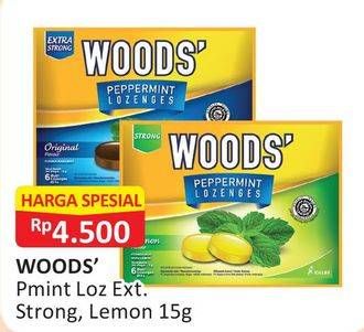 Promo Harga WOODS Peppermint Lozenges Extra Strong, Lemon 15 gr - Alfamart