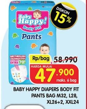 Promo Harga Baby Happy Body Fit Pants XL26+2, XXL24, M32, L28 24 pcs - Superindo