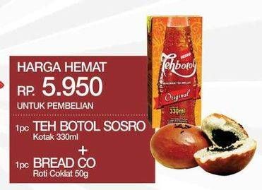 Promo Harga SOSRO Teh Botol Kotak 330ml + BREAD CO Roti Coklat 50g  - Yogya