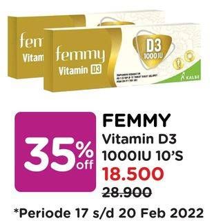 Promo Harga FEMMY Vitamin D3 1000IU 10 pcs - Watsons