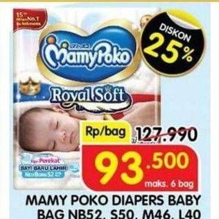 Promo Harga Mamy Poko Perekat Royal Soft S50, NB52, M46, L40 40 pcs - Indomaret