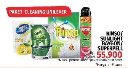 RINSO Anti Noda Detergent Bubuk + SUNLIGHT Pencuci Piring + BAYGON Insektisida Spray + SUPER PELL Pembersih Lantai