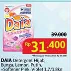 Promo Harga Daia Deterjen Bubuk Clean Fresh Hijab, Bunga, Ekstrak Lemon, Putih, + Softener Pink, + Softener Violet 1700 gr - Alfamidi