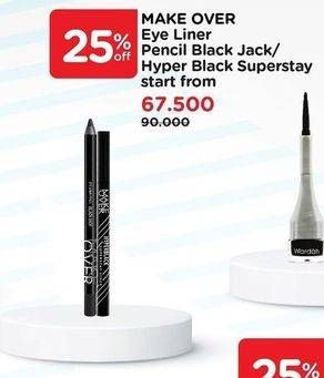 Promo Harga MAKE OVER Eye Liner Pencil Black Jack / Hyper Black Superstay  - Watsons