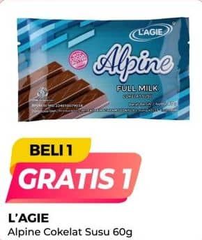 Promo Harga Lagie Chocolate Alpine Full Milk 60 gr - Alfamart