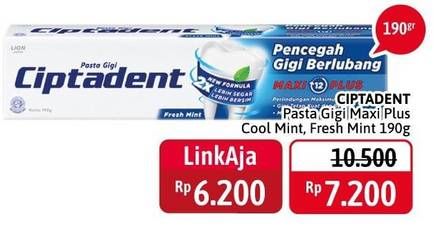 Promo Harga CIPTADENT Pasta Gigi Maxi 12 Plus Cool Mint, Fresh Mint 190 gr - Alfamidi