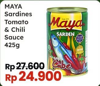Promo Harga Maya Sardines Tomat / Tomato, Cabe / Chilli 425 gr - Indomaret