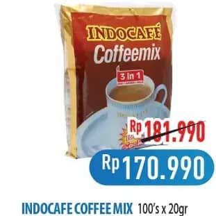 Promo Harga Indocafe Coffeemix 3in1 per 100 sachet 20 gr - Hypermart