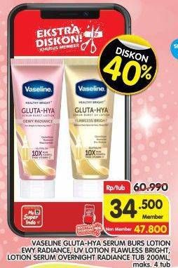 Promo Harga Vaseline Healthy Bright Gluta-Hya Lotion Dewy Radiance, Flawless Bright, Overnight Radiance 200 ml - Superindo