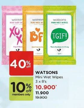Promo Harga WATSONS Mini Wet Wipes per 3 pouch 8 pcs - Watsons