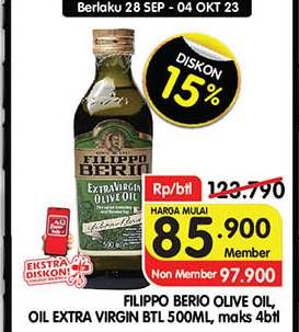 Promo Harga Filippo Berio Olive Oil Pure, Extra Virgin 500 ml - Superindo