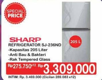 Promo Harga SHARP SJ-236ND FW | Small 2 Door Refrigerator  - Hypermart