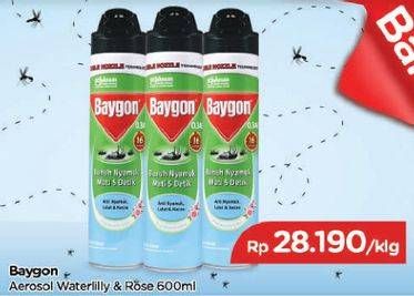 Promo Harga BAYGON Insektisida Spray Water Lily Rose 500 ml - TIP TOP