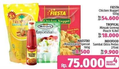 Promo Harga FIESTA Nugget + TROPICAL Minyak Goreng + MAESTRO Mayonnaise + INDOFOOD Sambal Extra Pedas  - LotteMart