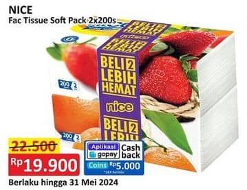 Promo Harga Nice Facial Tissue Soft Pack per 2 bag 200 sheet - Alfamart