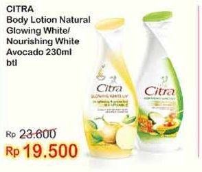 Promo Harga CITRA Hand & Body Lotion Natural Glowing White, Nourishing White 230 ml - Indomaret
