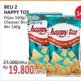 Promo Harga HAPPY TOS Tortilla Chips Nacho Cheese, Jagung Bakar/Roasted Corn, Hijau 140 gr - Alfamidi
