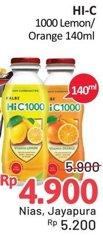 Promo Harga KALBE Hi C1000 Orange, Lemon 140 ml - Alfamidi