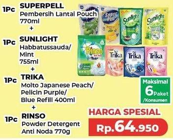 Super Pell Pembersih Lantai + Sunlight Pencuci Piring + Molto Trika + Rinso Detergent Anti Noda