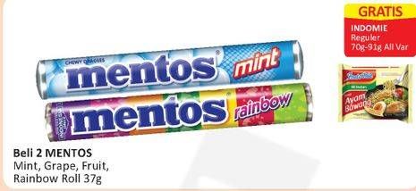 Promo Harga MENTOS Candy Mint, Grape, Fruit, Rainbow 37 gr - Alfamart