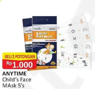 Promo Harga ANYTIME Mask Child per 2 bungkus 5 pcs - Alfamart