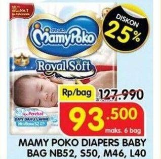 Promo Harga Mamy Poko Perekat Royal Soft NB52, S50, M46, L40 40 pcs - Indomaret