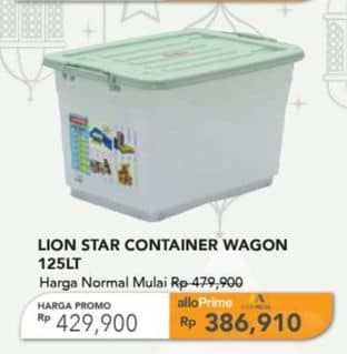 Lion Star Wagon Container  Diskon 10%, Harga Promo Rp429.900, Harga Normal Rp479.900, 125LT
Harga Mulai 
Allo Prime & Mega Rp. 386.910, Allo Bank,Kartu Kredit Bank Mega