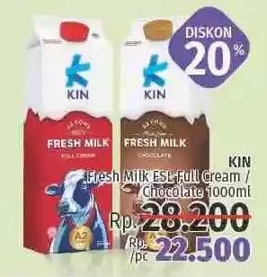 Promo Harga KIN Fresh Milk Full Cream, Chocolate 1 ltr - LotteMart