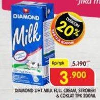 Promo Harga Diamond Milk UHT Full Cream, Strawberry, Chocolate 200 ml - Superindo