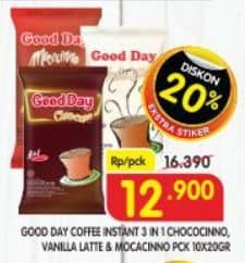 Promo Harga Good Day Instant Coffee 3 in 1 Chococinno, Vanilla Latte, Mocacinno per 10 sachet 20 gr - Superindo