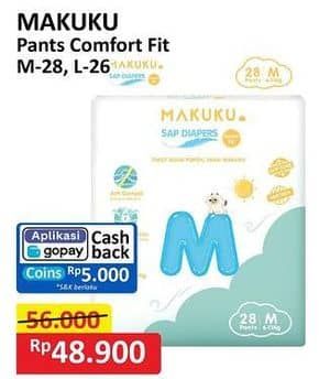 Promo Harga Makuku Comfort Fit Diapers Pants L26, M28 26 pcs - Alfamart