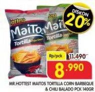Promo Harga Mr Hottest Maitos Tortilla Chips BBQ Fiesta, Sambal Balado 140 gr - Superindo