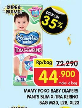 Promo Harga Mamy Poko Pants Xtra Kering Slim Tidak Gembung M30, L28, XL23 23 pcs - Superindo