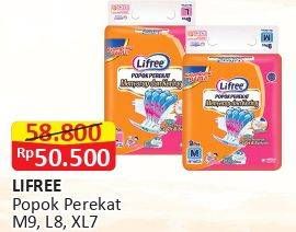 Promo Harga Lifree Popok Perekat Menyerap dan Kering M9, L8, XL7  - Alfamart