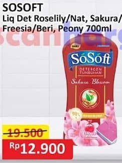 Promo Harga Sosoft Deterjen Cair Rose Waterlily, Nature Fresh, Sakura Blossom, Freesia Pear, Sweet Peony 700 ml - Alfamart