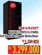 Promo Harga SHARP SJ316MGGB Small 2 Door Refrigerator  - Hypermart