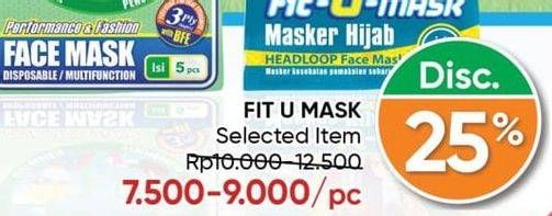 Promo Harga FIT-U-MASK Masker Hijab Headloop, 3Ply 99% BFE 5 pcs - Guardian