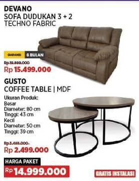 Promo Harga L-Devano Sofa Sudut | Fabric (Kanan/Kiri)/Courts Gusto Coffee Table 2Pcs Mdf    - COURTS
