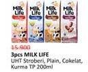 Promo Harga Milk Life UHT Stroberi, Plain, Cokelat, Kurma 200 ml - Alfamidi