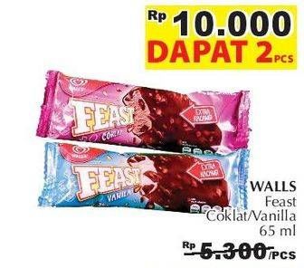 Promo Harga WALLS Feast Chocolate, Vanilla per 2 pcs 65 ml - Giant