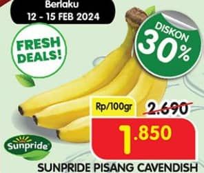 Promo Harga Sunpride Pisang Cavendish per 100 gr - Superindo