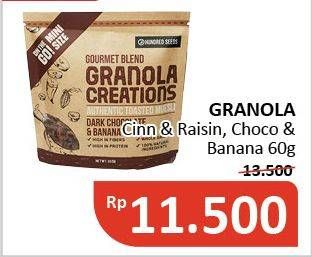 Promo Harga HUNDRED SEEDS Granola Creations Cinnamon Raisin, Choco Ban 60 gr - Alfamidi