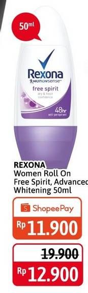 Promo Harga REXONA Deo Roll On Free Spirit, Advanced Whitening 50 ml - Alfamidi