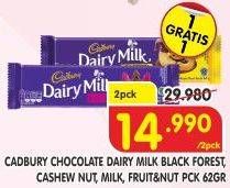 Promo Harga CADBURY Dairy Milk Black Forest, Cashew Nut, Milk, Fruit Nut per 2 pcs 62 gr - Superindo