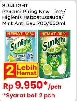 Promo Harga Sunlight Pencuci Piring Jeruk Nipis 100, Higienis Plus With Habbatussauda, Anti Bau With Daun Mint 650 ml - Indomaret