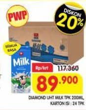 Promo Harga Diamond Milk UHT All Variants per 24 pcs 200 ml - Superindo