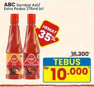 Promo Harga ABC Sambal Asli, Extra Pedas 275 ml - Indomaret